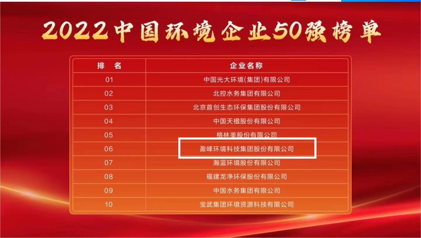 kaiyun开云环境连续5年荣登“中国环境企业50强”榜单